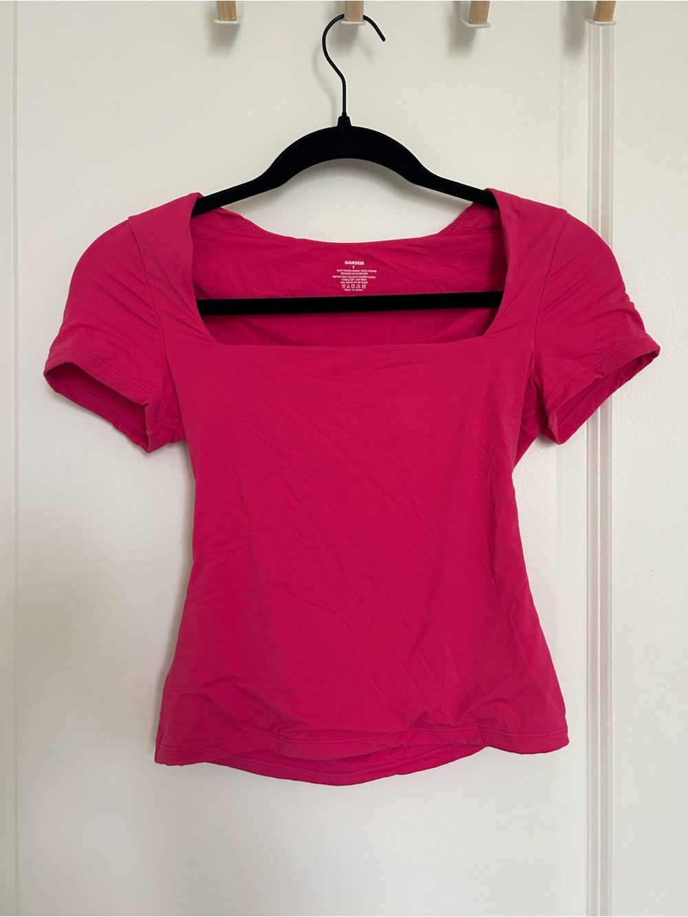 Women’s Square Neck Short Sleeve Top - Hot Pink